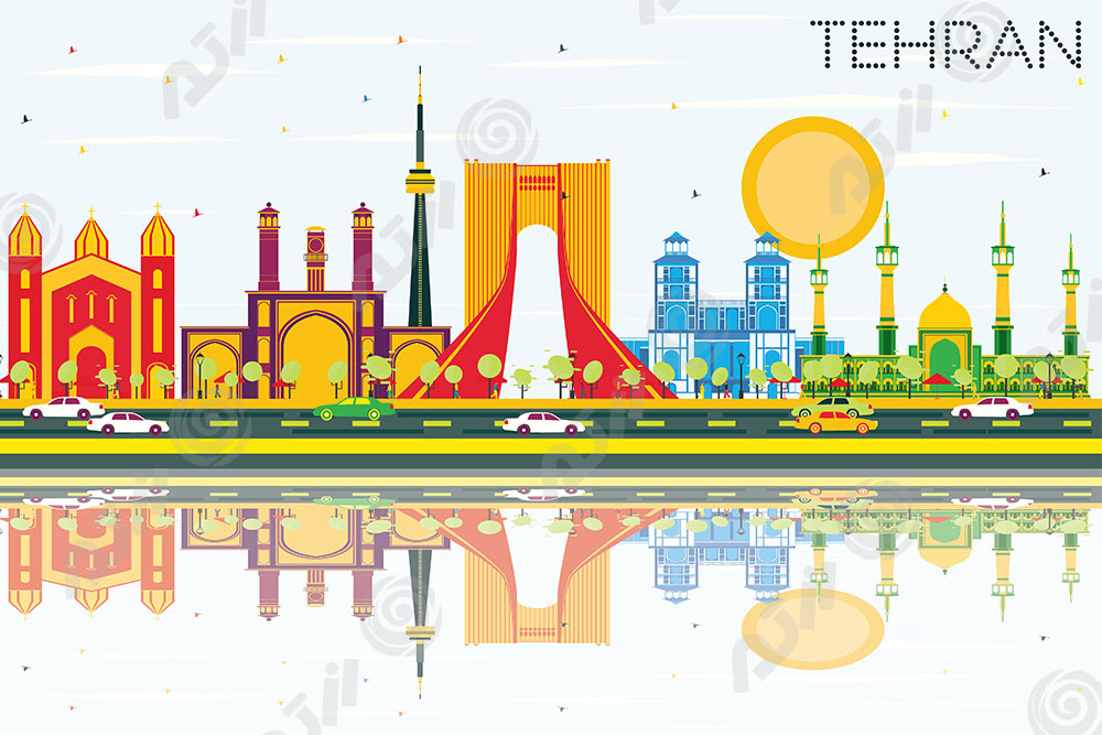 وکتور EPS طرح گرافیکی شهر تهران به همراه میدان آزادی و برج میلاد